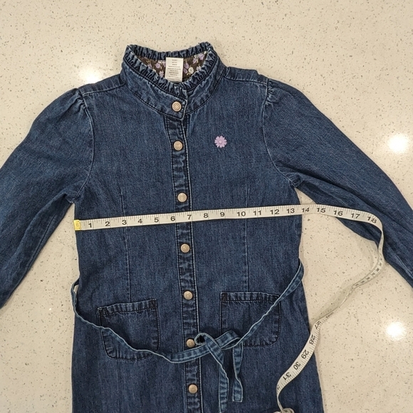 Gymboree Girl Blue Denim Jean Dress Button Down Long Sleeve Belted Pockets 8 - Picture 4 of 9